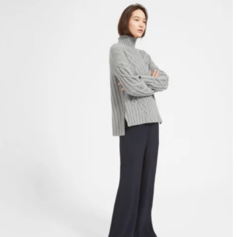 Wool-cashmere cable turtleneck